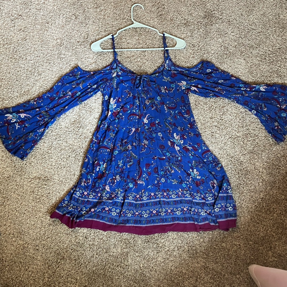 Cold Shoulder Blue Dress- Large